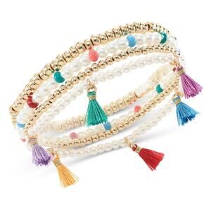 On 34th 4-Pc. Set Bead, Imitation Pearl & Tassel Stretch Bracelets